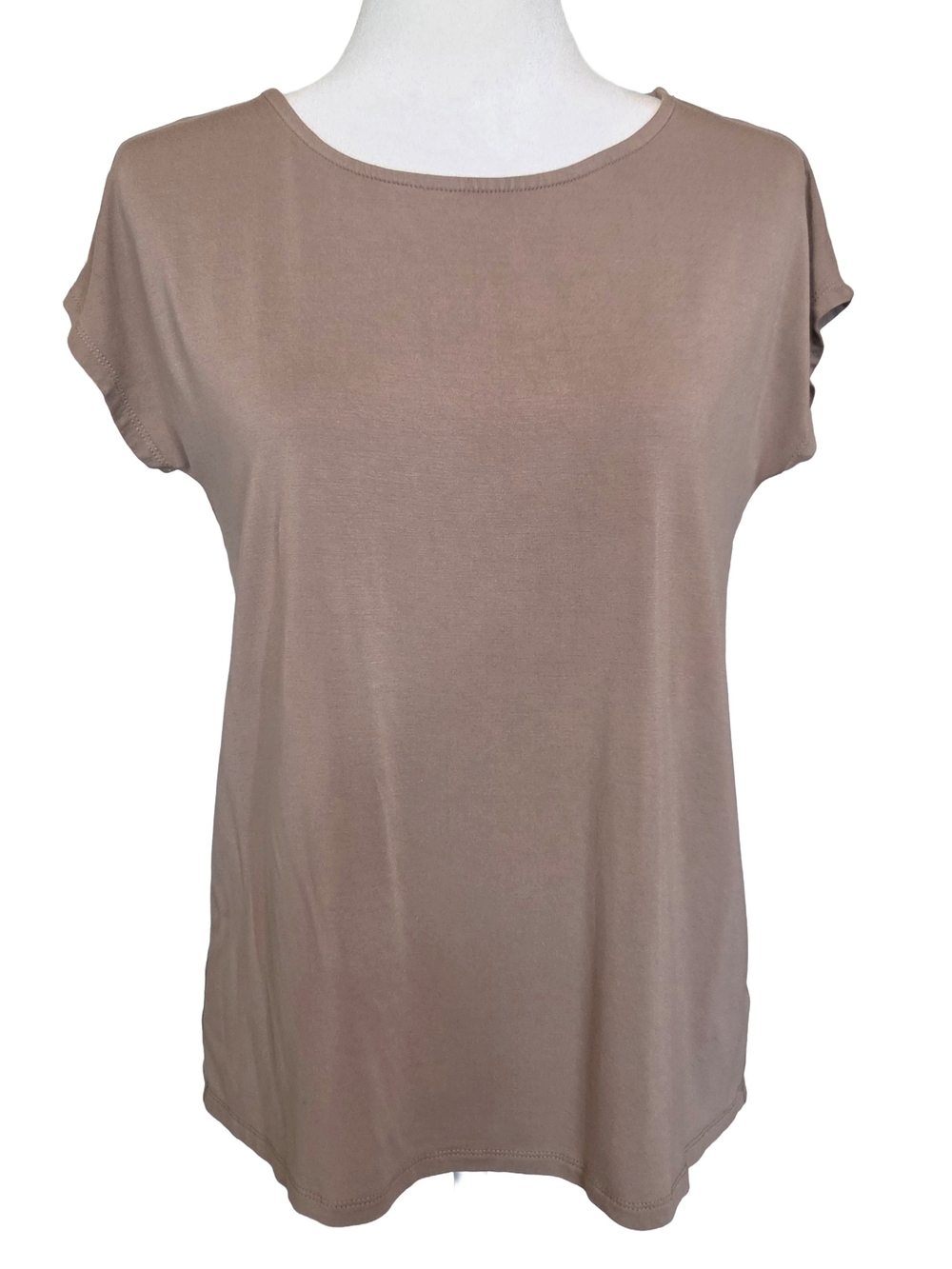 Tahari Taupe Cap Sleeve Scoop Neck Tee, Soft, Comfortable, Flowy
